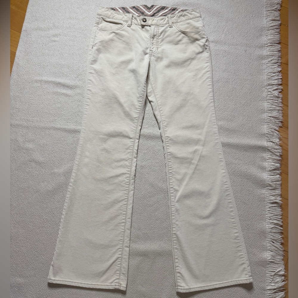 VTG Y2K GAP Cream Corduroy Mid Rise Flare Pants 8 Boot Cut Flap Pockets - Picture 2 of 9